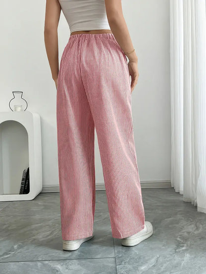Marisol | Women's Striped Wide Leg Drawstring Beach Trousers