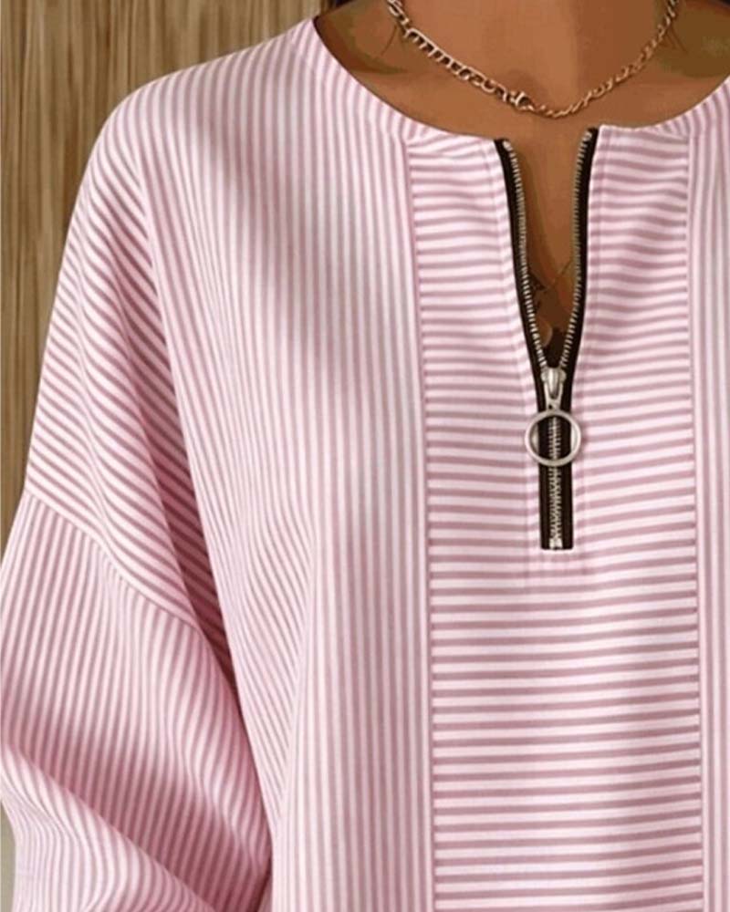 Palmira | Women's Half-Zip Long-Sleeve Striped Blouse