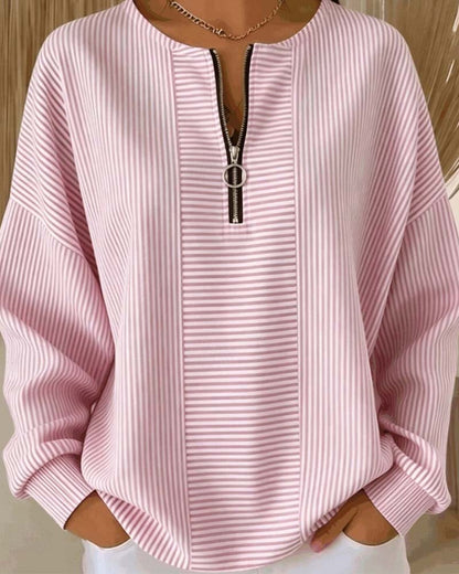 Palmira | Women's Half-Zip Long-Sleeve Striped Blouse