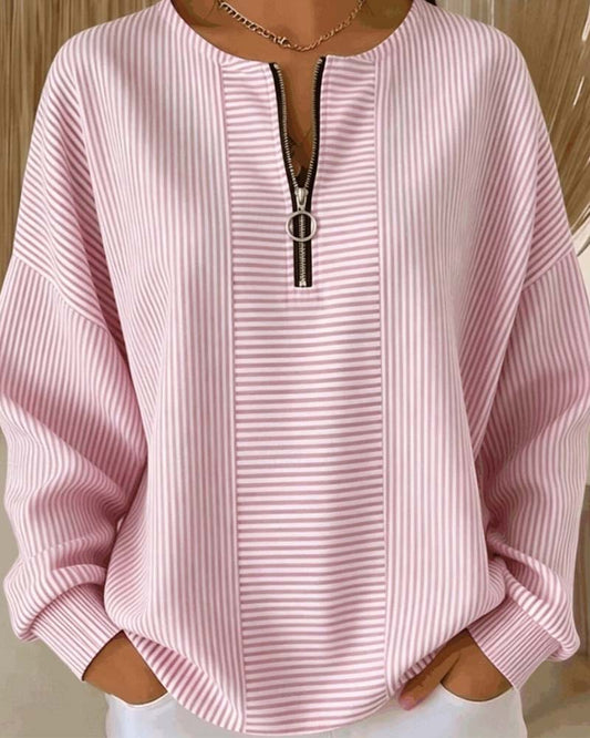 Palmira | Women's Half-Zip Long-Sleeve Striped Blouse