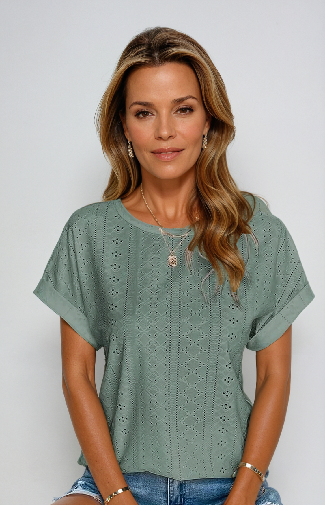 Becky | Eyelet Tops Short Sleeve Oversized Casual Blouses
