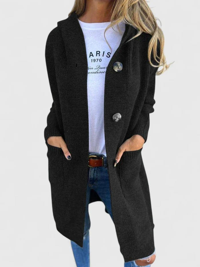 Elara | Women's Longline Hooded Chunky Knit Button Front Cardigan
