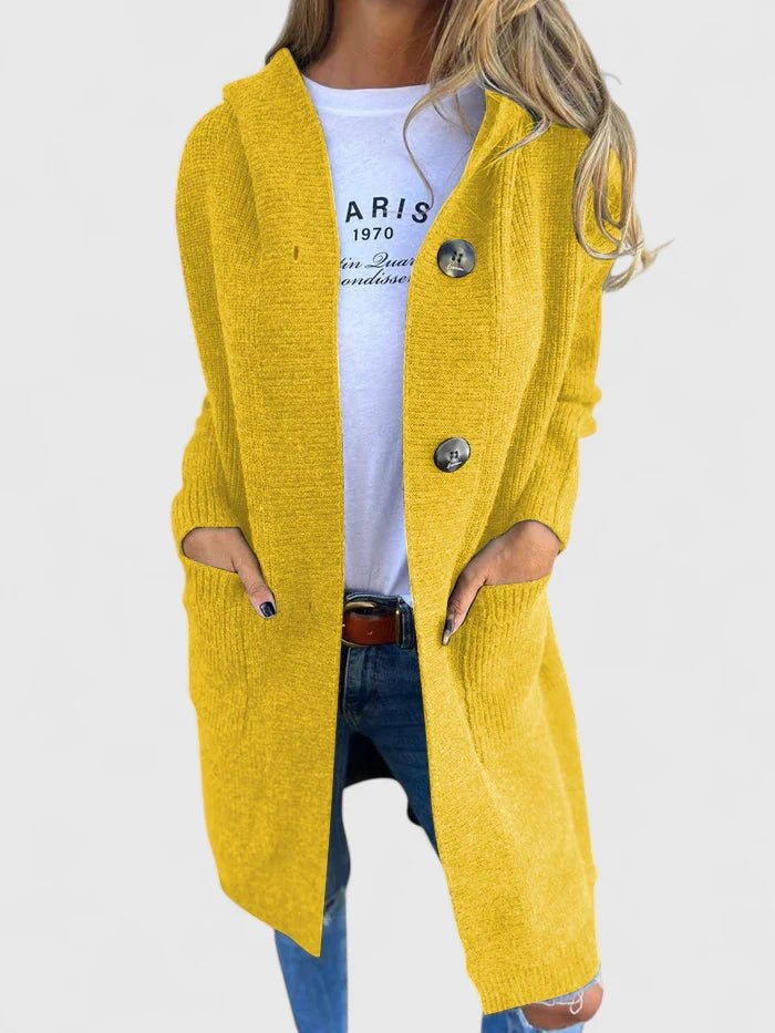 Elara | Women's Longline Hooded Chunky Knit Button Front Cardigan