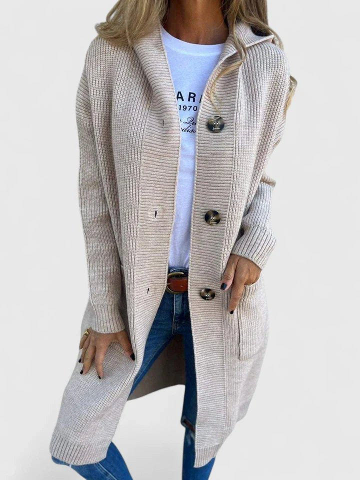 Elara | Women's Longline Hooded Chunky Knit Button Front Cardigan