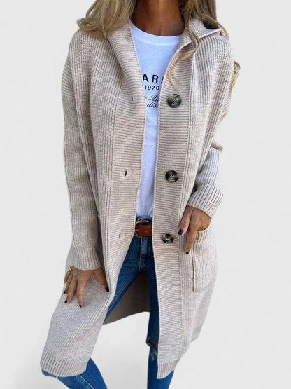 Elara | Women's Longline Hooded Chunky Knit Button Front Cardigan