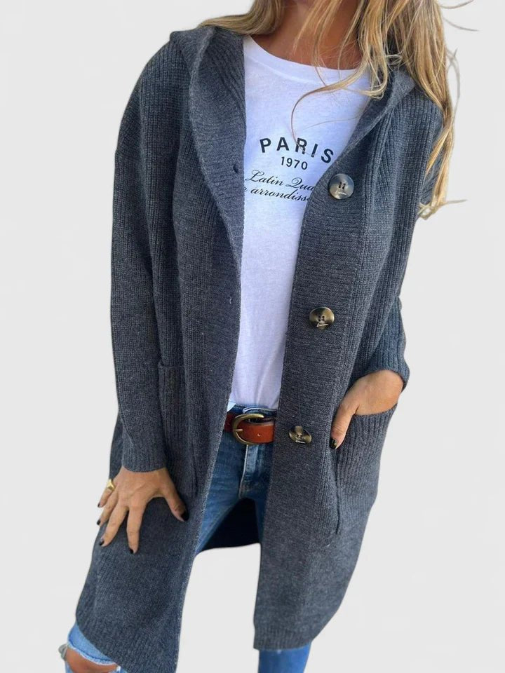 Elara | Women's Longline Hooded Chunky Knit Button Front Cardigan