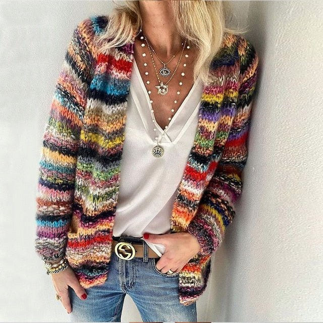 Mariel | Women's Cardigan Multicolour Knit Open Front Long Sleeve