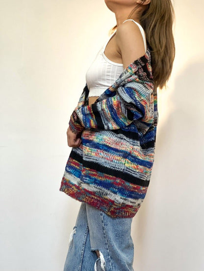 Odalys | Women's Striped Knit Open Front Cardigan