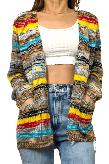 Odalys | Women's Striped Knit Open Front Cardigan