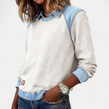 Delaney | Women's Collared Denim Contrast Long Sleeve Jumper