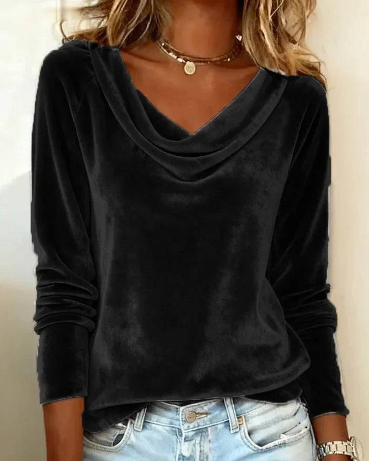 Verona | Women's Long Sleeve Velvet Cowl Neck Blouse