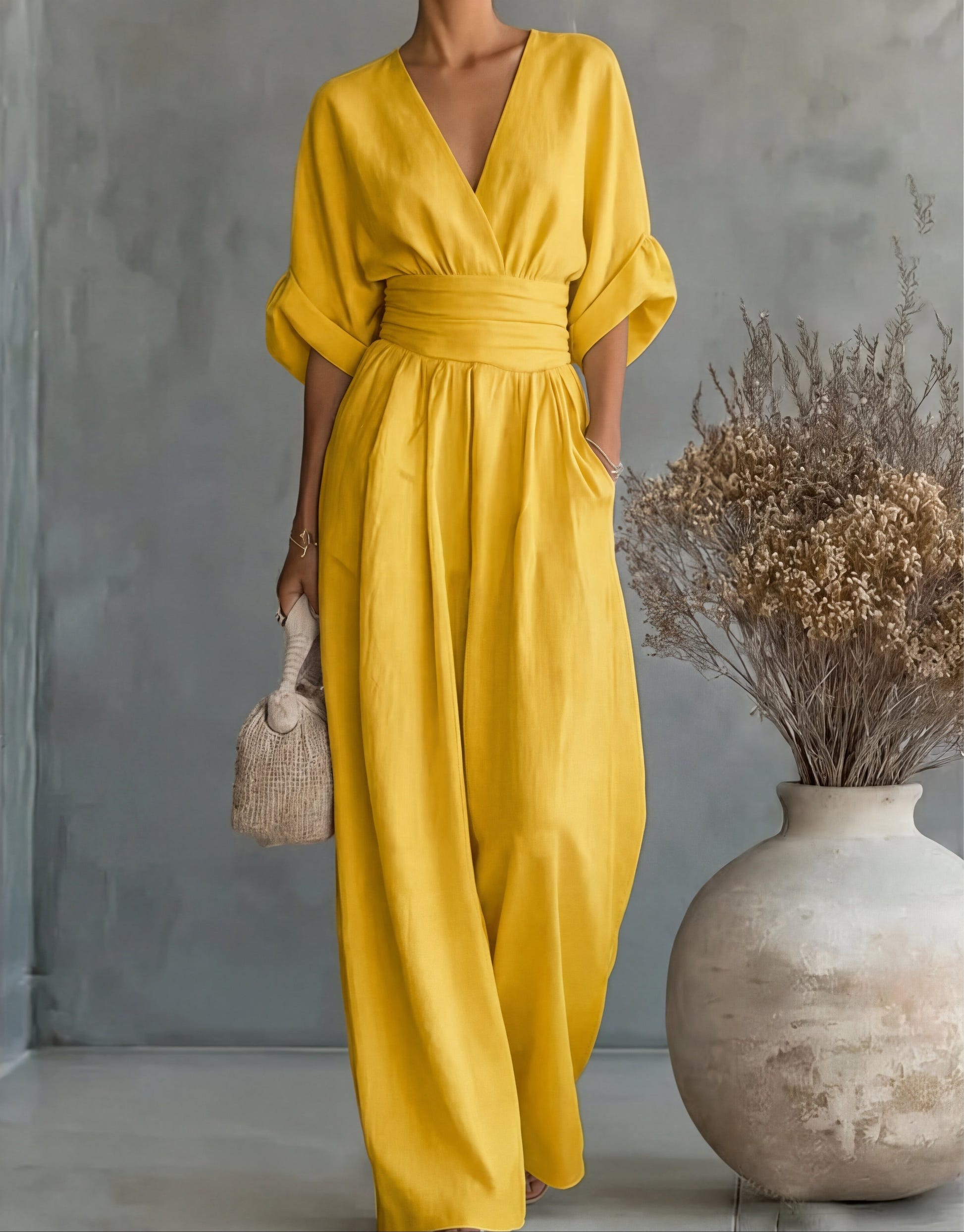 Genevieve | Women's Elegant V-Neck Wide Leg Wedding Guest Jumpsuit
