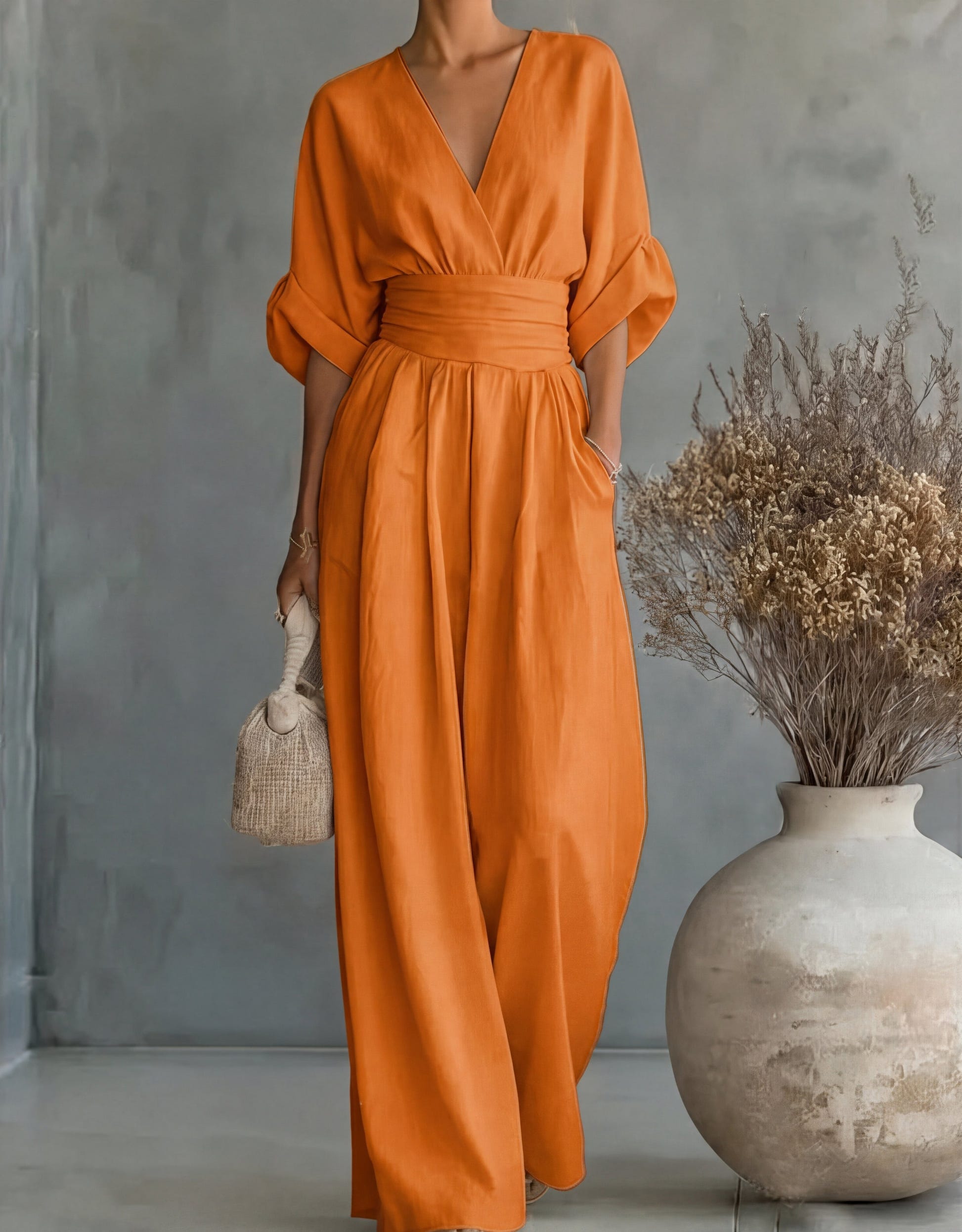 Genevieve | Women's Elegant V-Neck Wide Leg Wedding Guest Jumpsuit
