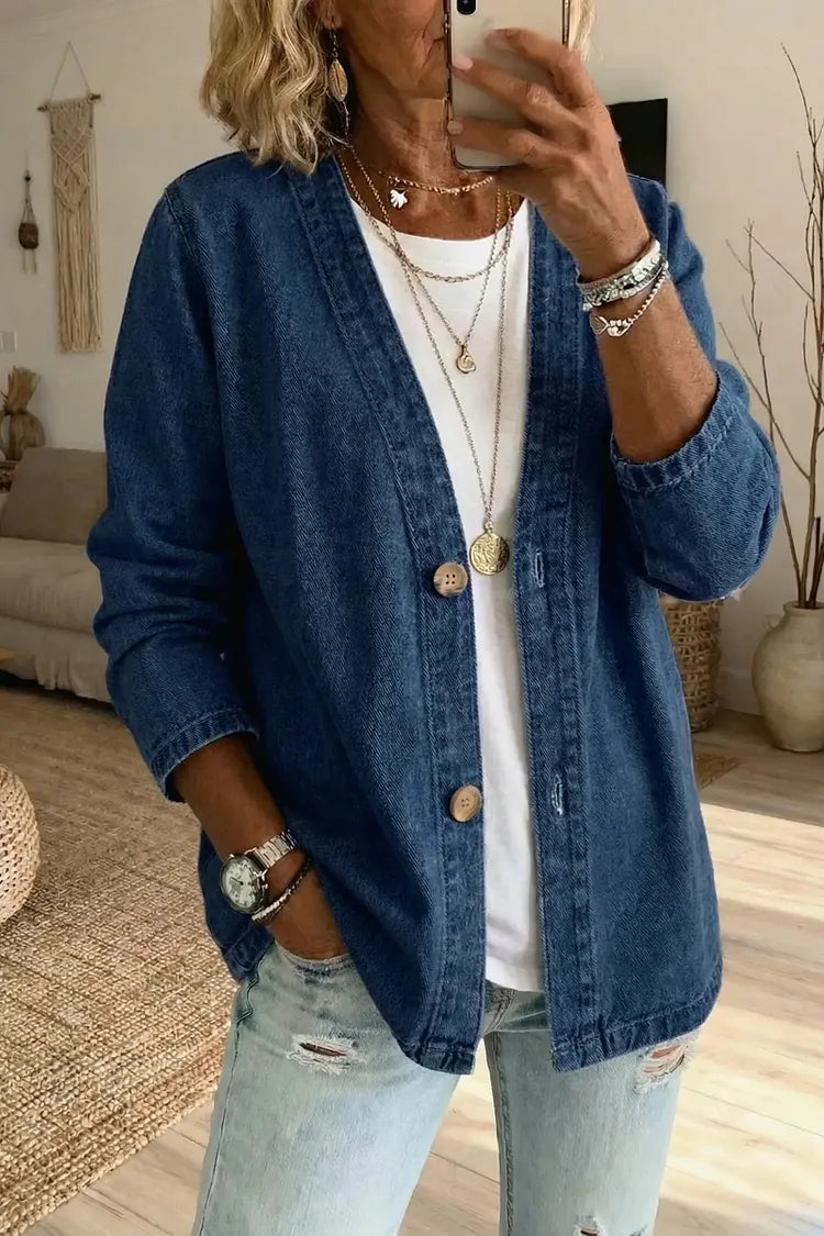 Nadine | Women's Casual Denim Open-Front Cardigan