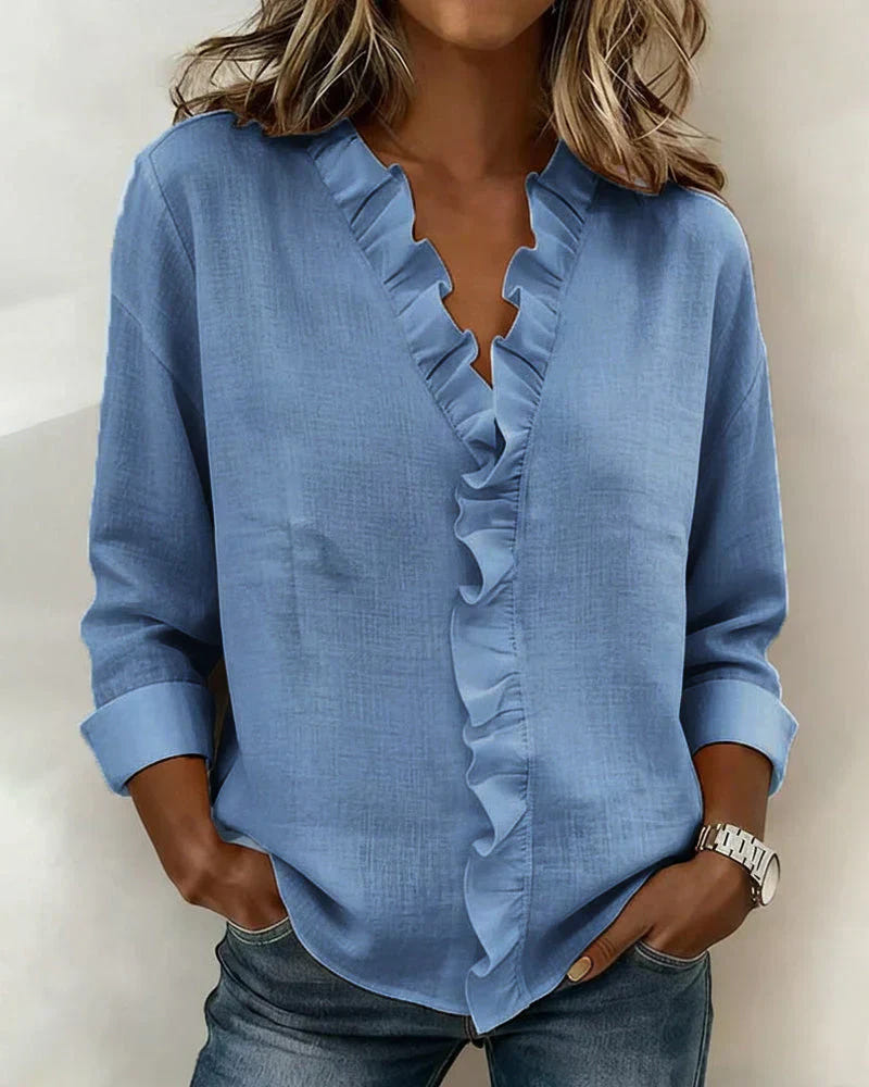 Matilda | Women's Ruffle V Neck Relaxed Long Sleeve Blouse