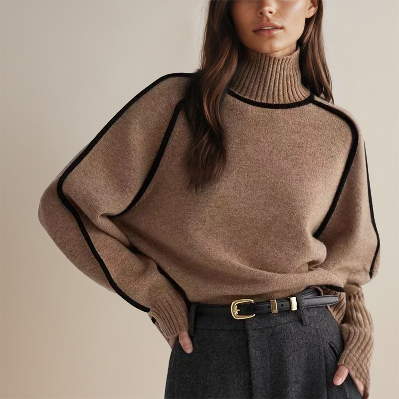 Elowyn | Women's Roll Neck Contrast Trim Knit Jumper