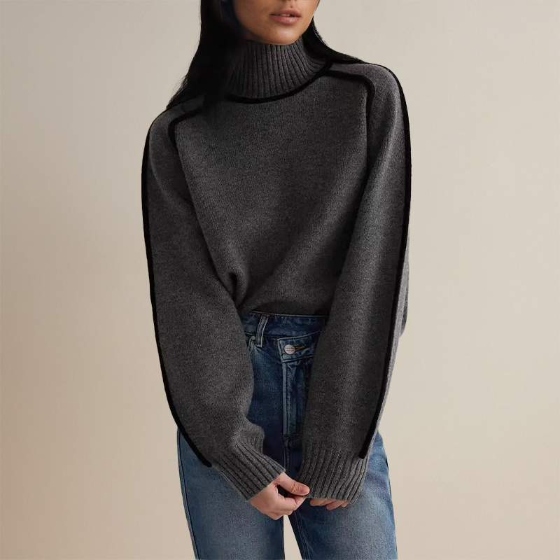 Elowyn | Women's Roll Neck Contrast Trim Knit Jumper