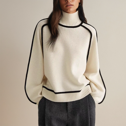 Elowyn | Women's Roll Neck Contrast Trim Knit Jumper
