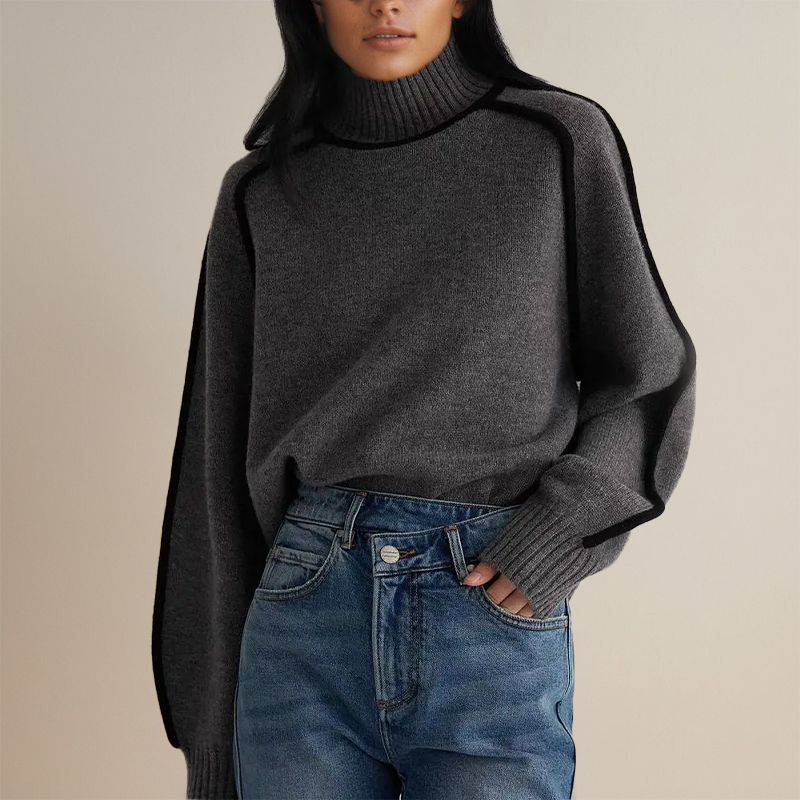 Elowyn | Women's Roll Neck Contrast Trim Knit Jumper