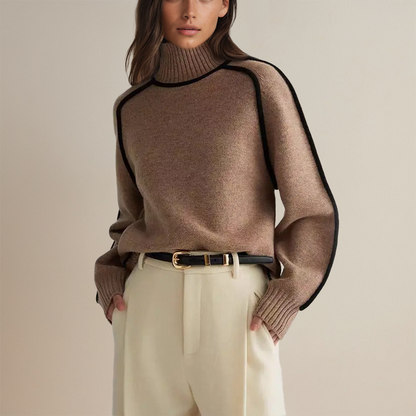 Elowyn | Women's Roll Neck Contrast Trim Knit Jumper