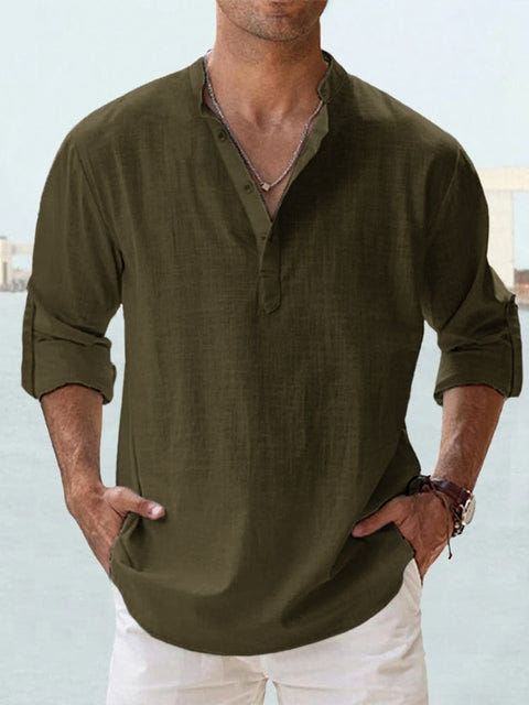 Austin | Men's Linen Blend Henley Long Sleeve Relaxed Summer Shirt