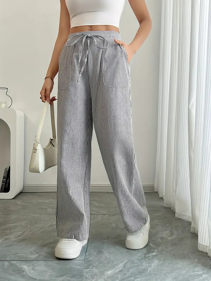 Marlowe | Women's Striped Wide-Leg Drawstring Beach Trousers