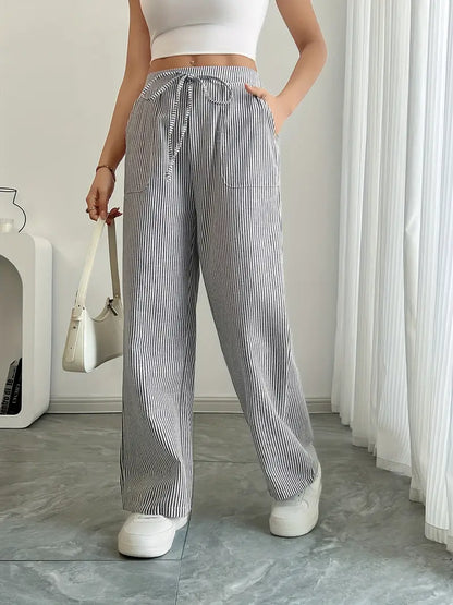 Marlowe | Women's Striped Wide-Leg Drawstring Beach Trousers