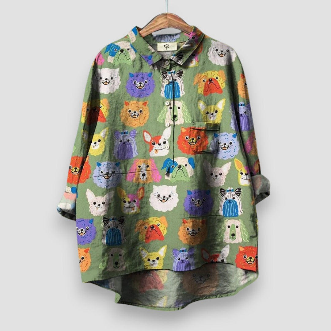 Geraldine | Women's Dog Print Oversized Button Down Collared Shirt
