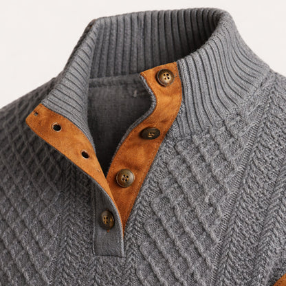 Torvald | Men's Cable Knit High Neck Button Placket Jumper
