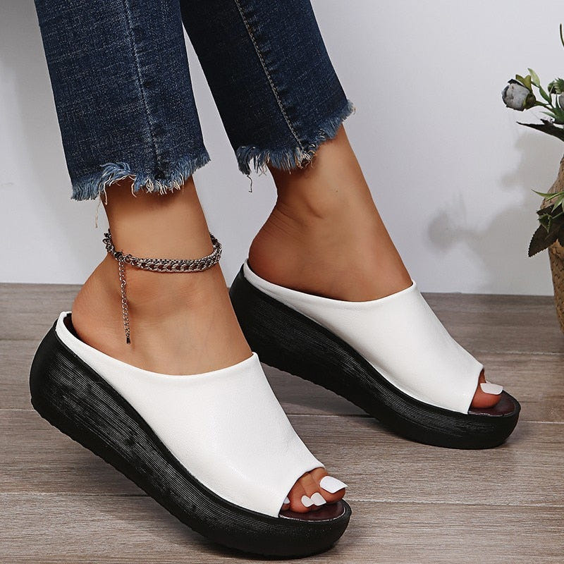 Delphie | Women's Cushioned Open Toe Wedge Slide Sandal