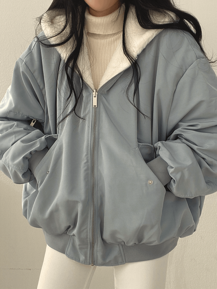 Novella | Women's Oversized Sherpa Lined Hooded Bomber Jacket