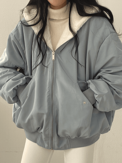 Novella | Women's Oversized Sherpa Lined Hooded Bomber Jacket