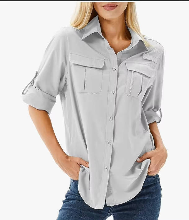 Trek | Women's Long Sleeve Roll-Up Button Down Safari Hiking Shirt