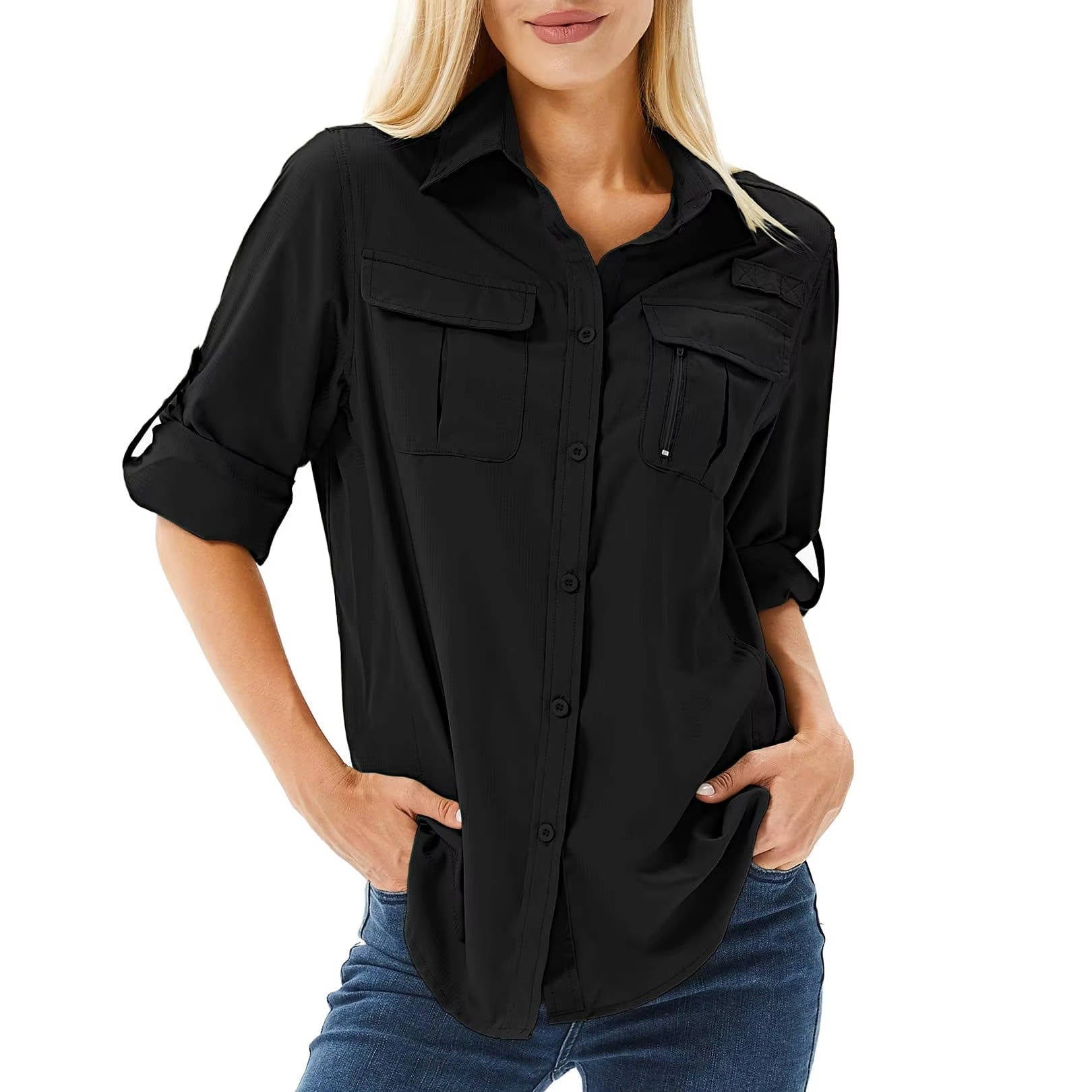 Trek | Women's Long Sleeve Roll-Up Button Down Safari Hiking Shirt
