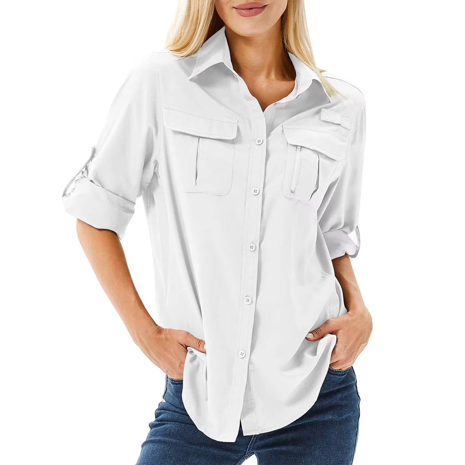 Trek | Women's Long Sleeve Roll-Up Button Down Safari Hiking Shirt