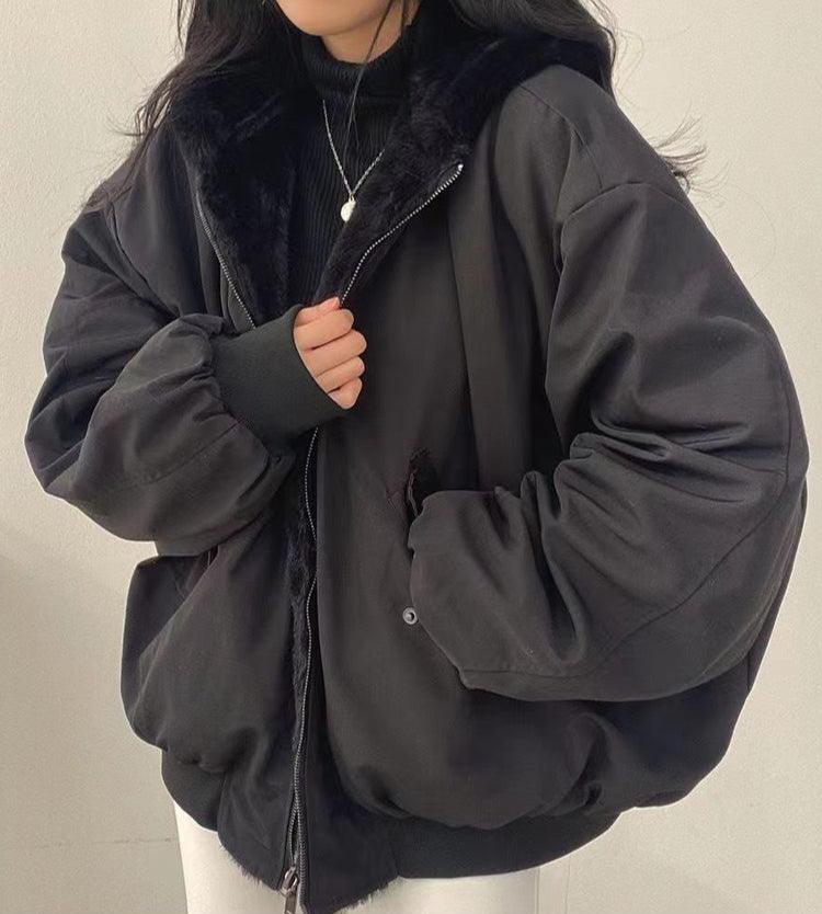 Novella | Women's Oversized Sherpa Lined Hooded Bomber Jacket