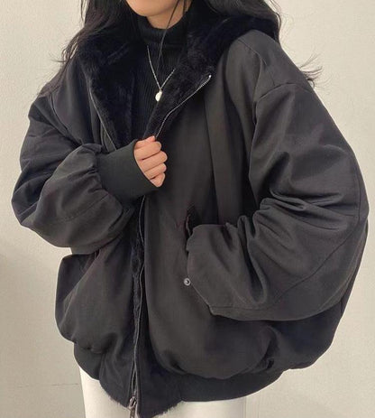 Novella | Women's Oversized Sherpa Lined Hooded Bomber Jacket