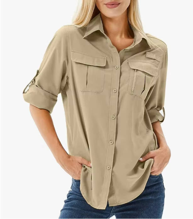 Trek | Women's Long Sleeve Roll-Up Button Down Safari Hiking Shirt