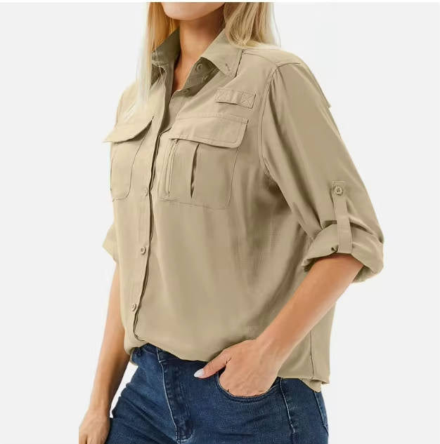 Trek | Women's Long Sleeve Roll-Up Button Down Safari Hiking Shirt