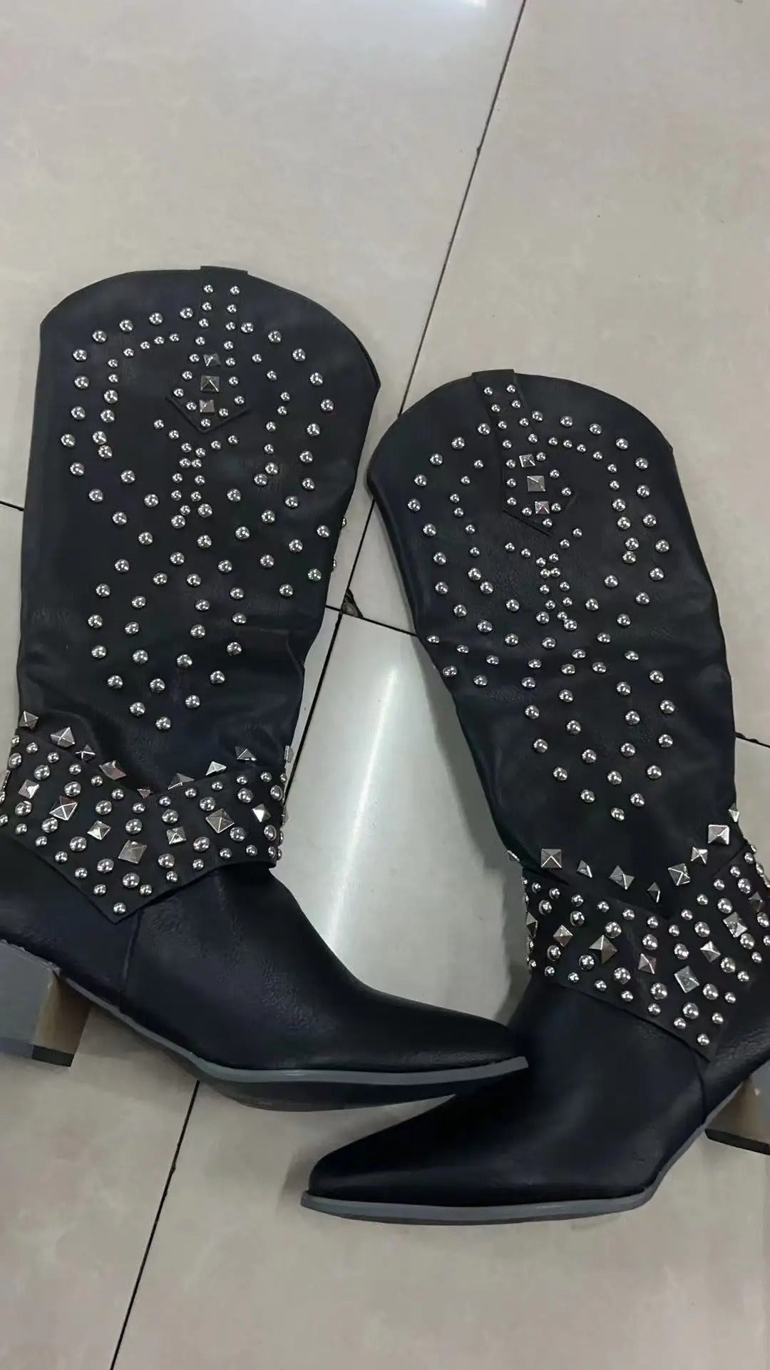 Talwyn | Women's Studded Western Pointed Toe Block Heel Knee-High Boot
