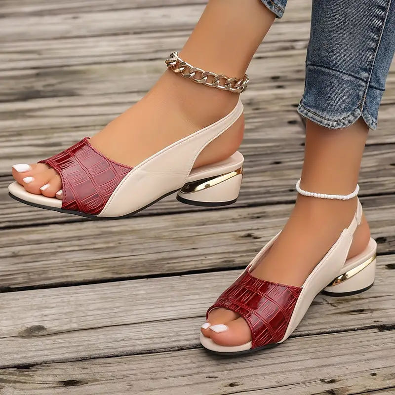 Melanie | Block Heeled Sandals Croc Texture Slingback Two Tone