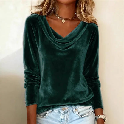 Verona | Women's Long Sleeve Velvet Cowl Neck Blouse