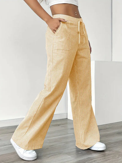 Marlowe | Women's Striped Wide-Leg Drawstring Beach Trousers