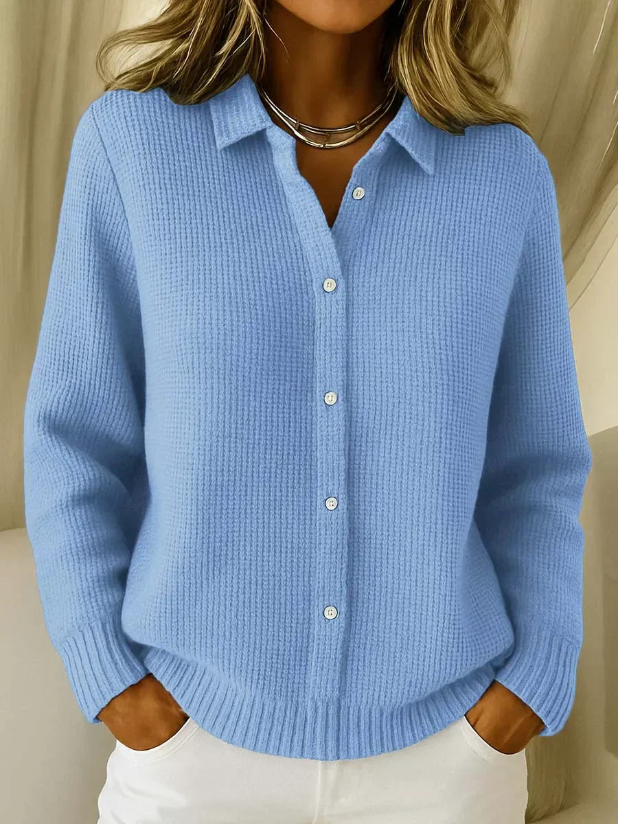 Susan | Women's Waffle Knit Collared Button Down Cardigan