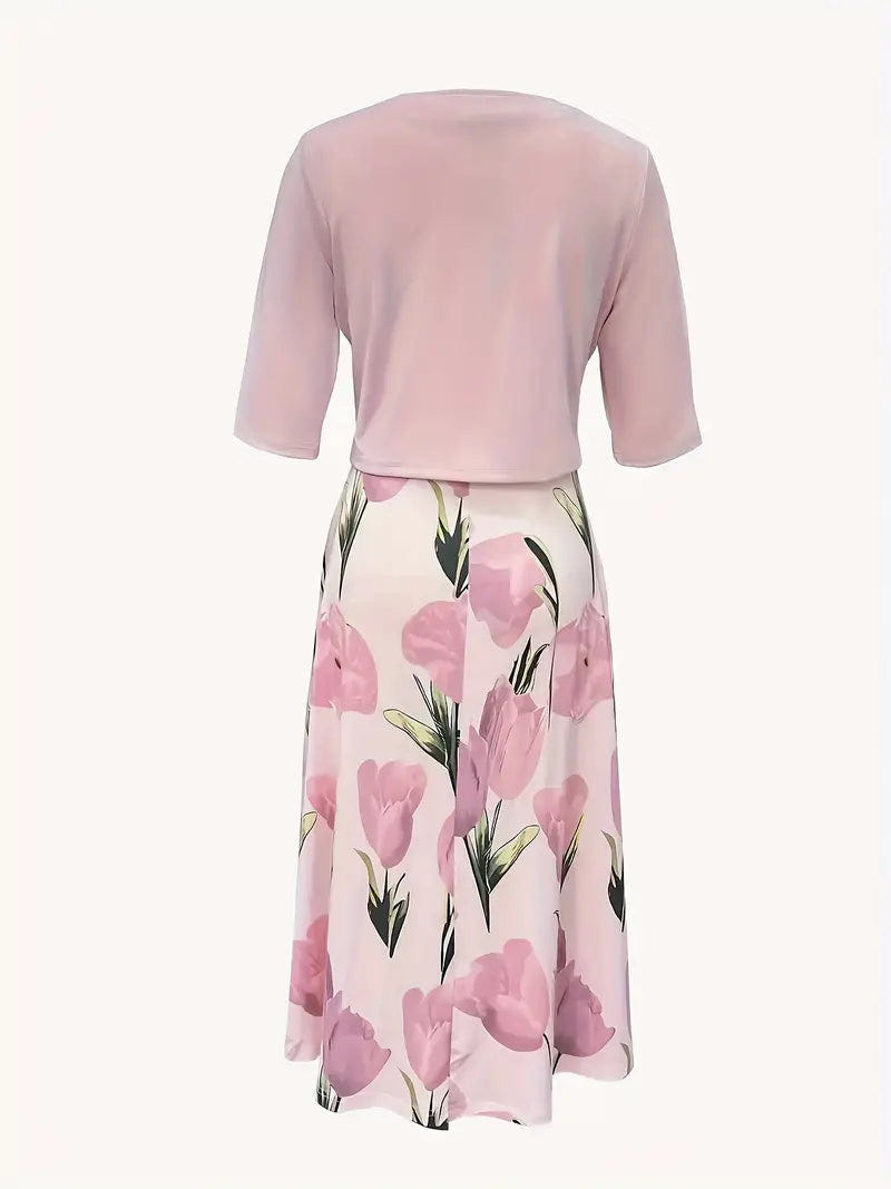 Catherine | Floral Print Sleeveless A Line Maxi Dress With Cropped Jacket Two Piece Set