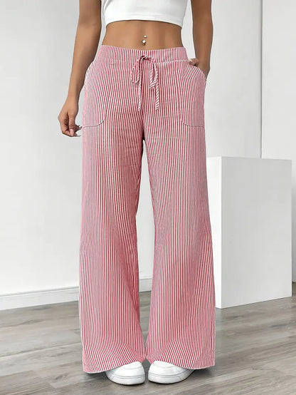Marlowe | Women's Striped Wide-Leg Drawstring Beach Trousers