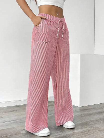 Marlowe | Women's Striped Wide-Leg Drawstring Beach Trousers