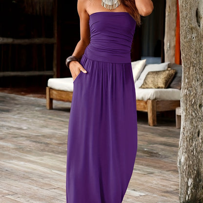 Talia | Women's Bandeau Strapless Ruched Summer Maxi Dress
