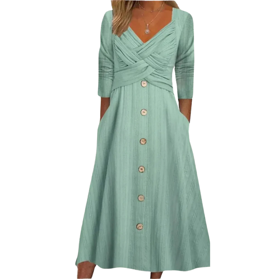 Stella | Women's Midi Dresses A-Line Cross Front Button Down Pockets