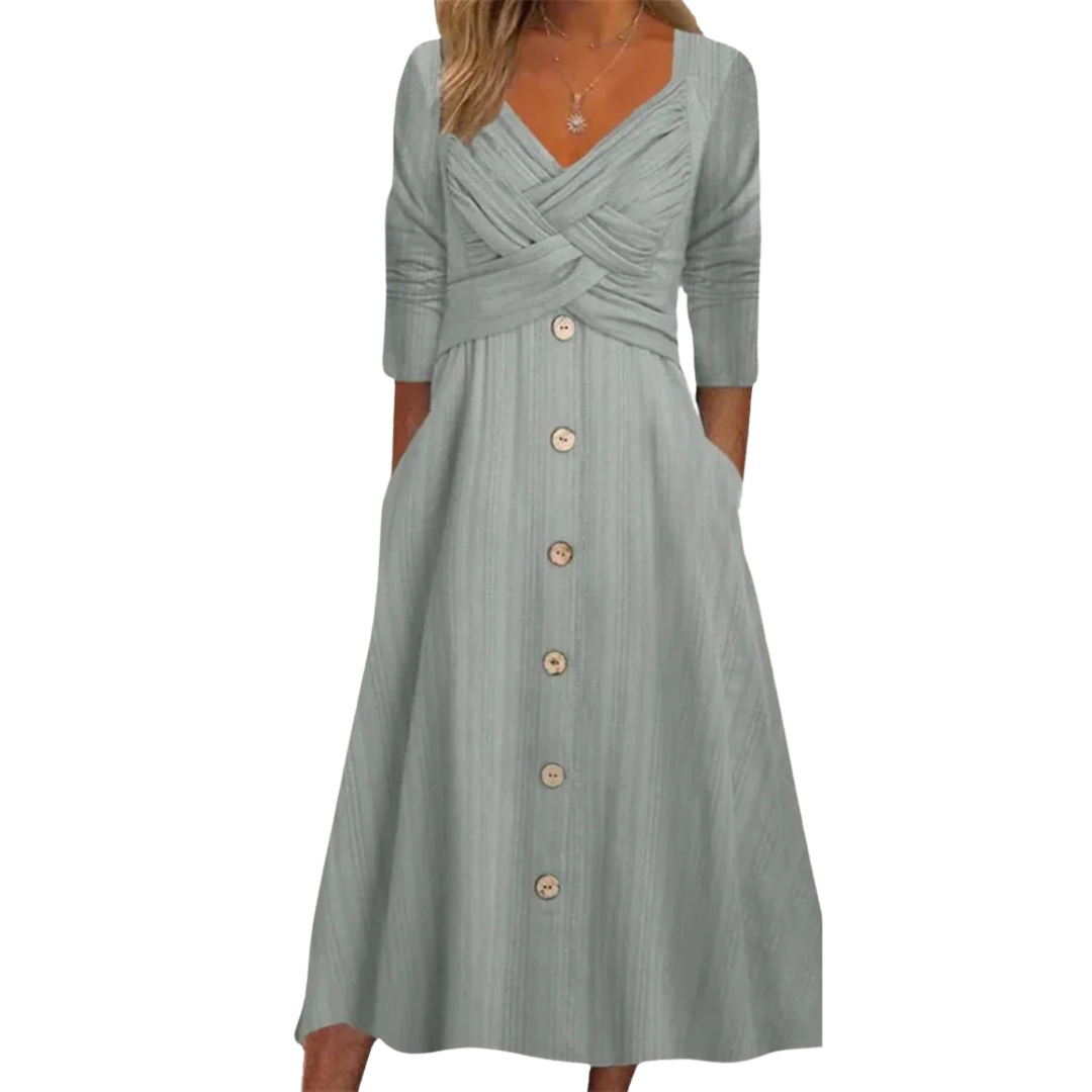 Stella | Women's Midi Dresses A-Line Cross Front Button Down Pockets